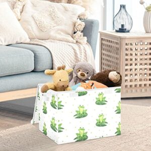 DOMIKING Frog Large Storage Bin with Lid Collapsible Shelf Baskets Box with Handles Storage Cube for Shelves Cabinet Nursery Drawer