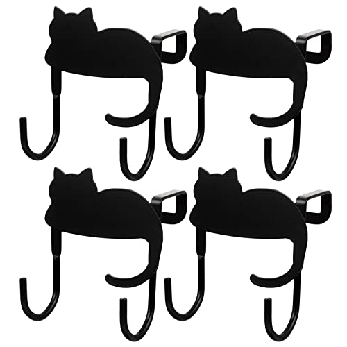 DOITOOL 4pcs Door Hook Kid Hangers Wall Mounted Key Holder Black Coat Hooks Black Cat Key Hook Shower Towel Hook Kitchen Cabinet Hook Door Mount Coat Hook Over Door Coat Rack Hanger Hooks