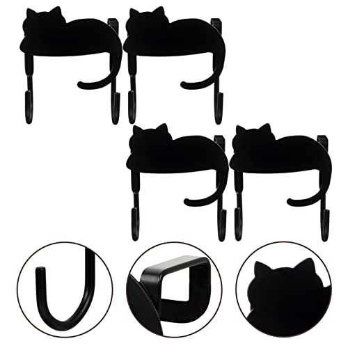 DOITOOL 4pcs Door Hook Kid Hangers Wall Mounted Key Holder Black Coat Hooks Black Cat Key Hook Shower Towel Hook Kitchen Cabinet Hook Door Mount Coat Hook Over Door Coat Rack Hanger Hooks