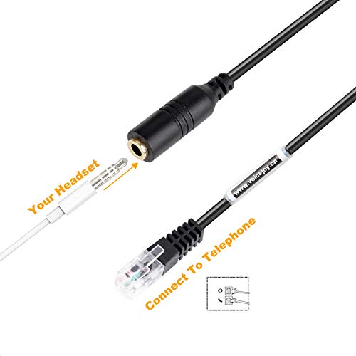 VoiceJoy Standard 3.5mm Jack Smartphone Headset Headphone Cable Converter to RJ9 Plug for Cisco Phones