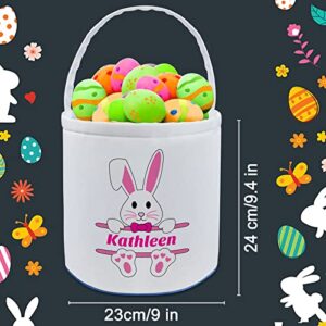 Personalized Easter Baskets Bunny for Boys Girls Custom Name Easter Basket Egg Canvas Tote Bag with Handle Kids Gift Blue