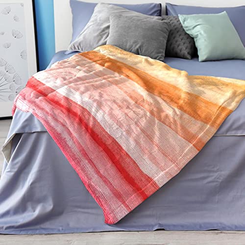 VBFOFBV Bedding Fleece Blanket, Decorative for Bedroom Sofa Floor, Orange Pink Gradient Stripes