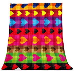 plush blanket throw blanket warm cozy soft microfiber blankets, colorful checkered heart kawaii