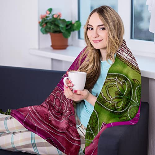 Plush Blanket Throw Blanket Warm Cozy Soft Microfiber Blankets, Patchwork Ethnic Purple Green Tribal