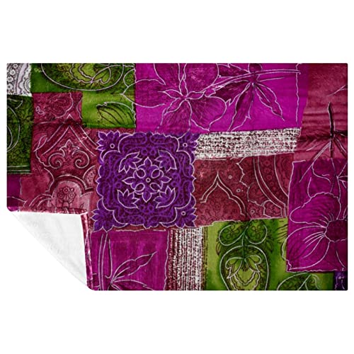 Plush Blanket Throw Blanket Warm Cozy Soft Microfiber Blankets, Patchwork Ethnic Purple Green Tribal