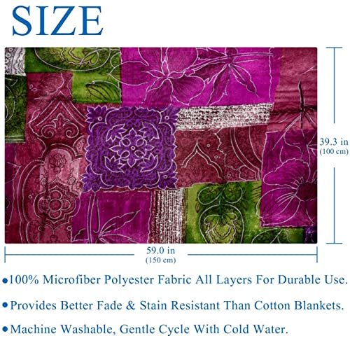 Plush Blanket Throw Blanket Warm Cozy Soft Microfiber Blankets, Patchwork Ethnic Purple Green Tribal