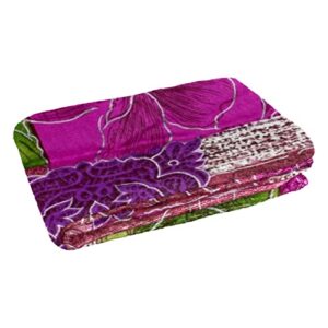 Plush Blanket Throw Blanket Warm Cozy Soft Microfiber Blankets, Patchwork Ethnic Purple Green Tribal