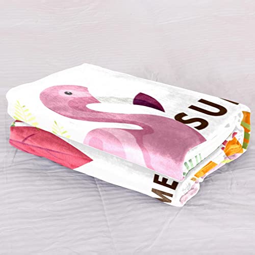 Plush Blanket Throw Blanket Warm Cozy Soft Microfiber Blankets, Modern Cartoon Tropical Flamingo Parrot