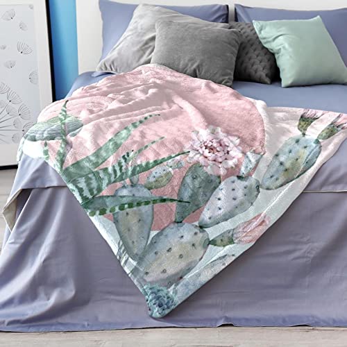 VBFOFBV Bedding Fleece Blanket, Decorative for Bedroom Sofa Floor, Pink Retro Flower Cactus