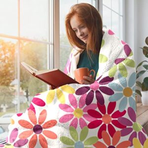 Plush Blanket Throw Blanket Warm Cozy Soft Microfiber Blankets, Colorful Floral Daisy Modern