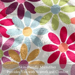 Plush Blanket Throw Blanket Warm Cozy Soft Microfiber Blankets, Colorful Floral Daisy Modern