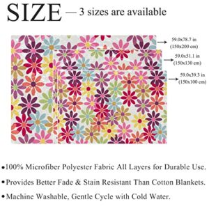 Plush Blanket Throw Blanket Warm Cozy Soft Microfiber Blankets, Colorful Floral Daisy Modern