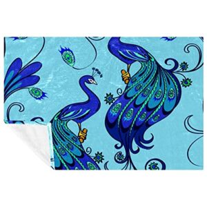 plush blanket throw blanket warm cozy soft microfiber blankets, blue peacock cartoon retro pattern