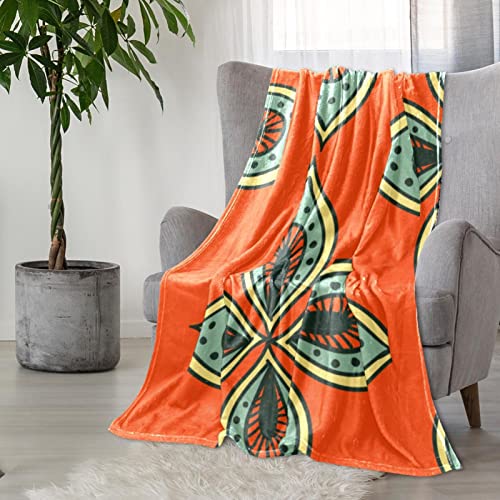 Plush Blanket Throw Blanket Warm Cozy Soft Microfiber Blankets, Japanese Cashew Flower Orange Green Retro