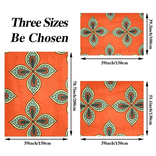 Plush Blanket Throw Blanket Warm Cozy Soft Microfiber Blankets, Japanese Cashew Flower Orange Green Retro