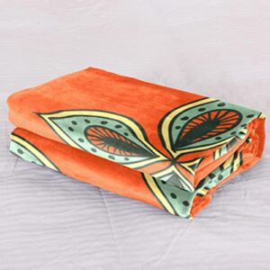 Plush Blanket Throw Blanket Warm Cozy Soft Microfiber Blankets, Japanese Cashew Flower Orange Green Retro