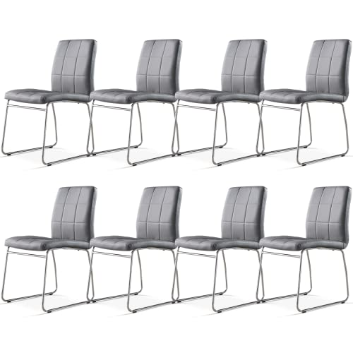 Dining Chairs - Set of 8 Pieces,Dinner Chairs Metal Legs Comfortable Dining Room Chairs, Comfy Dinning Chair, Faux Leather White Chairs for Dining Room Modern Meeting Chairs with Padded Back and Seat