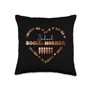 black history month school social worker gifts afro african black history month social worker school throw pillow, 16x16, multicolor