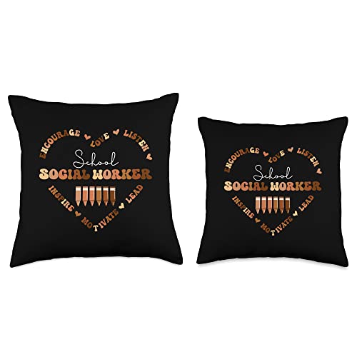 Black History Month School Social Worker Gifts Afro African Black History Month Social Worker School Throw Pillow, 16x16, Multicolor
