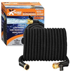 big boss x-hose pro expandable garden hose 100 ft, heavy duty lightweight retractable water hose, flexible weatherproof, crush resistant solid brass fittings, kink free as seen on tv