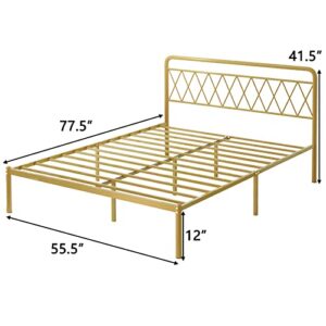 Orweiin Gold Full Size Bed Frame with Headboard, Metal Platform, Full with Under Bed Storage, Heavy Duty, No Box Spring Needed, Easy Assembly, Gold