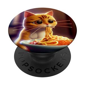 baby cat eating spaghetti with tomato sauce for cat lovers popsockets swappable popgrip