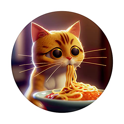 Baby Cat Eating Spaghetti With Tomato Sauce For Cat Lovers PopSockets Swappable PopGrip