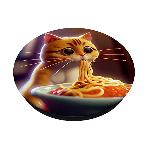 Baby Cat Eating Spaghetti With Tomato Sauce For Cat Lovers PopSockets Swappable PopGrip