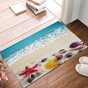 outdoor rug 18x30in area rug for bedroom decor absorbent door mat low profile kitchen mat carpet coastal beach sand starfish seashell nautical teal sea water bathroom rugs for home decor living room