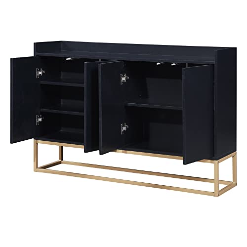 P PURLOVE Modern Sideboard Elegant Buffet Cabinet with Large Storage Space, Sideboard with Adjustable Height Shelves and 4 Doors for Dining Room, Entryway (Black)