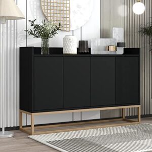 p purlove modern sideboard elegant buffet cabinet with large storage space, sideboard with adjustable height shelves and 4 doors for dining room, entryway (black)