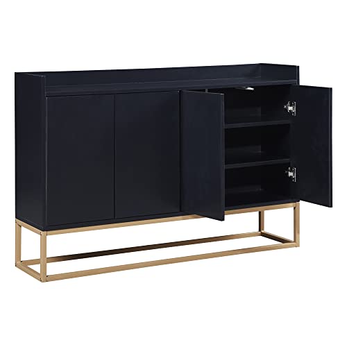 P PURLOVE Modern Sideboard Elegant Buffet Cabinet with Large Storage Space, Sideboard with Adjustable Height Shelves and 4 Doors for Dining Room, Entryway (Black)