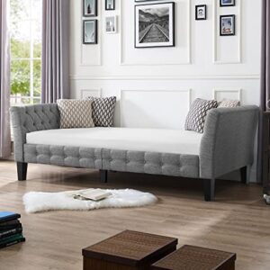 rosevera roche upholstered d11 button tufted fine polyester easy aseemble with wooden legs twin size daybed sleeper couch for living room bedroom, dove gray