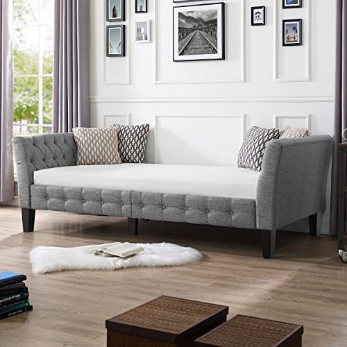 Rosevera Roche Upholstered D11 Button Tufted Fine Polyester Easy aseemble with Wooden Legs Twin Size Daybed Sleeper Couch for Living Room Bedroom, Dove Gray