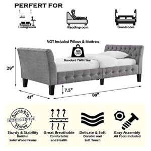 Rosevera Roche Upholstered D11 Button Tufted Fine Polyester Easy aseemble with Wooden Legs Twin Size Daybed Sleeper Couch for Living Room Bedroom, Dove Gray