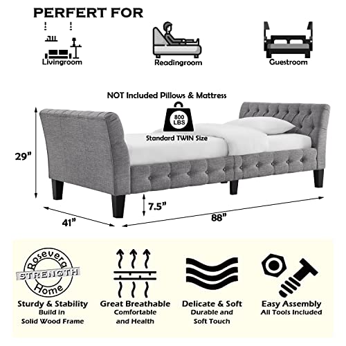 Rosevera Roche Upholstered D11 Button Tufted Fine Polyester Easy aseemble with Wooden Legs Twin Size Daybed Sleeper Couch for Living Room Bedroom, Dove Gray