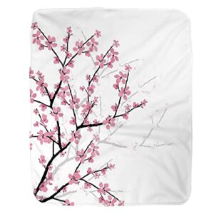 pink flower sakura plum blossom throw blanket cherry japanese asian style soft and comfortable fleece flannel big blanket for bedding office sofa and chair decor gift (60 x 80 inches)