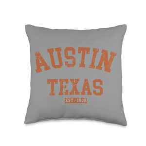college - university towns tees & gifts vintage austin texas athletic tx sports design throw pillow, 16x16, multicolor