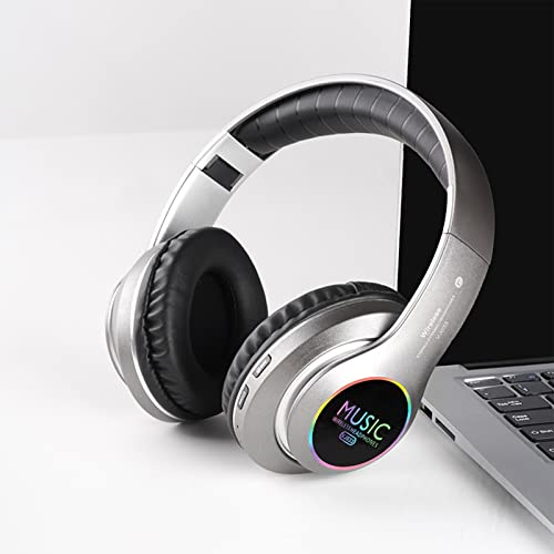 MUMICO Sport Over-Ear Bluetooth Headphones - Stereo Headset with LED, Wireless Wired Dual-Mode, Micro TF, FM for Cell Phone, PC, Folding, Light Weight for Prolonged Wear (White)