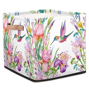djyqbfa storage basket hummingbird flowers watercolor collapsible storage bin with handles large canvas storage cubes toy basket for shelves closet nursery cabinet living room organizer 13x13x13