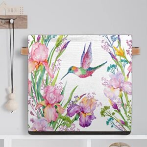 DJYQBFA Storage Basket Hummingbird Flowers Watercolor Collapsible Storage Bin with Handles Large Canvas Storage Cubes Toy Basket for Shelves Closet Nursery Cabinet Living Room Organizer 13x13x13