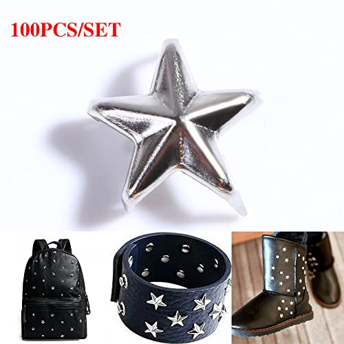 100Pcs Metal Star Shaped Rivets for Leather, Spikes Studs Rivets Studs for Leather Craft Clothing Bags Belts, Bag Shoes Clothes Bracelet Leather Craft