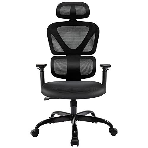 FelixKing Ergonomic Office Chair, Ergo 3D Computer Chair Breathable Mesh Desk Chair with Lumbar Support, High Back Gaming Chair with Adjustable Headrest and Armrests for Conference Room (Black)