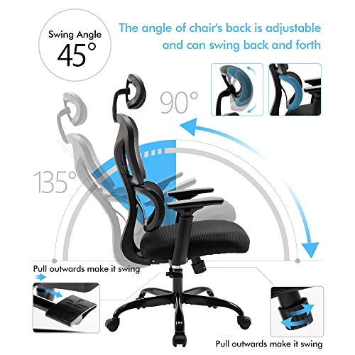 FelixKing Ergonomic Office Chair, Ergo 3D Computer Chair Breathable Mesh Desk Chair with Lumbar Support, High Back Gaming Chair with Adjustable Headrest and Armrests for Conference Room (Black)