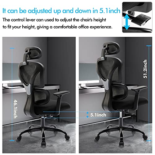 FelixKing Ergonomic Office Chair, Ergo 3D Computer Chair Breathable Mesh Desk Chair with Lumbar Support, High Back Gaming Chair with Adjustable Headrest and Armrests for Conference Room (Black)