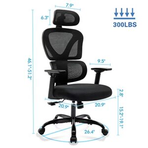 FelixKing Ergonomic Office Chair, Ergo 3D Computer Chair Breathable Mesh Desk Chair with Lumbar Support, High Back Gaming Chair with Adjustable Headrest and Armrests for Conference Room (Black)