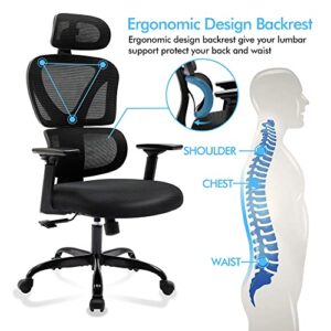 FelixKing Ergonomic Office Chair, Ergo 3D Computer Chair Breathable Mesh Desk Chair with Lumbar Support, High Back Gaming Chair with Adjustable Headrest and Armrests for Conference Room (Black)