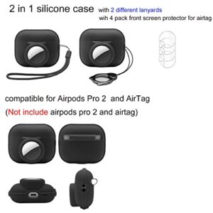 2 in 1 for Airpods Pro 2 Case and AirTag Case Cover with 2 Lanyard, Silicone GPS Tracker Cover Holder for airtag, Carrying Case for airpods pro 2, Soft Shock-Proof Anti-Scratch Anti-Lost Purple