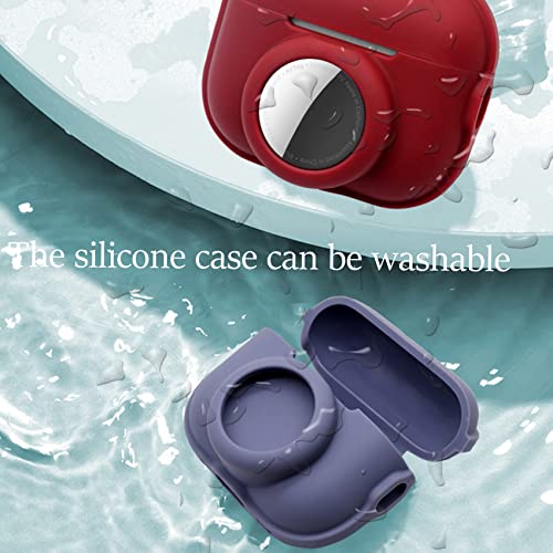 2 in 1 for Airpods Pro 2 Case and AirTag Case Cover with 2 Lanyard, Silicone GPS Tracker Cover Holder for airtag, Carrying Case for airpods pro 2, Soft Shock-Proof Anti-Scratch Anti-Lost Purple