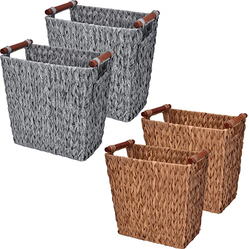 GRANNY SAYS Bundle of 2-Pack Small Trash Can & 2-Pack Wicker Bathroom Wastebaskets